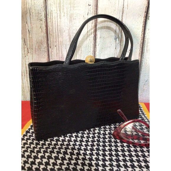 After Five Handbags - Mid Century After Five Black Evening Bag Gold Shell Latch 🍒❤️